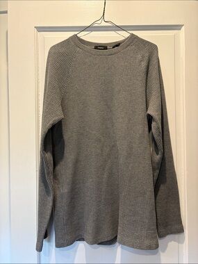 Theory Gray Ribbed Crewneck Long Sleeve Waffle Weave Sweater / Shirt